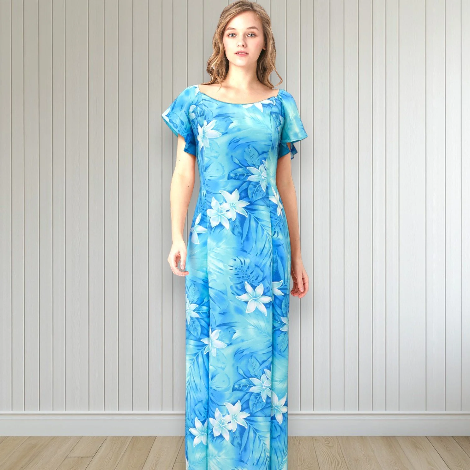 Princess Kaiulani　ムームー・ドレス size2 Red Floral Half Sleeve Muumuu with Contrasting White Lace